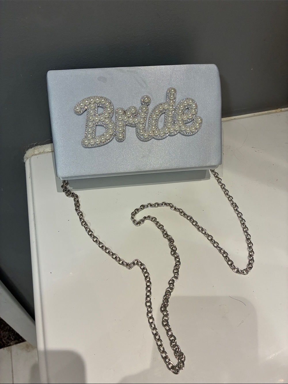Bride Pearl Accent Ivory Satin Crossbody Bag